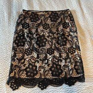 Monroe and Main Black Lace Floral Knee Length Lined Skirt Zip Plus 16W